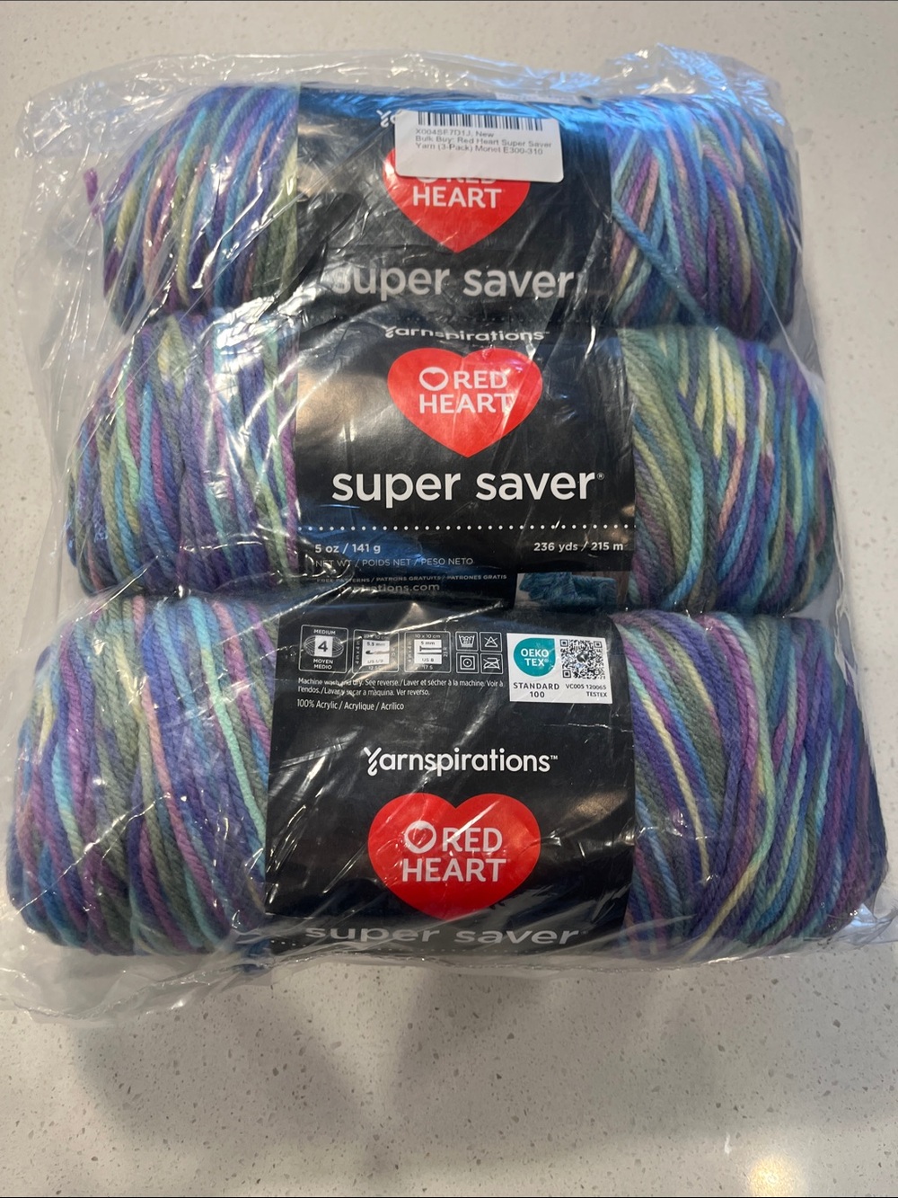 Red Heart Super Saver Variegated Yarn - Blue, Purple & Green